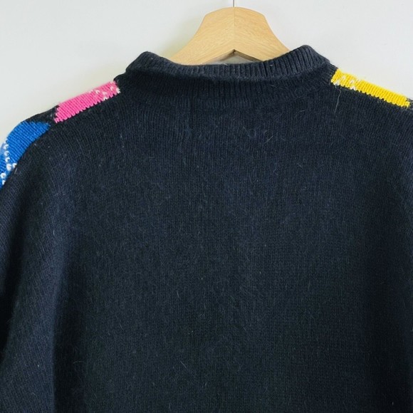 Brass Plum Vintage 80s Rainbow Argyle Angora Wool Blend Sweater Womens Sz Small - Picture 5 of 7